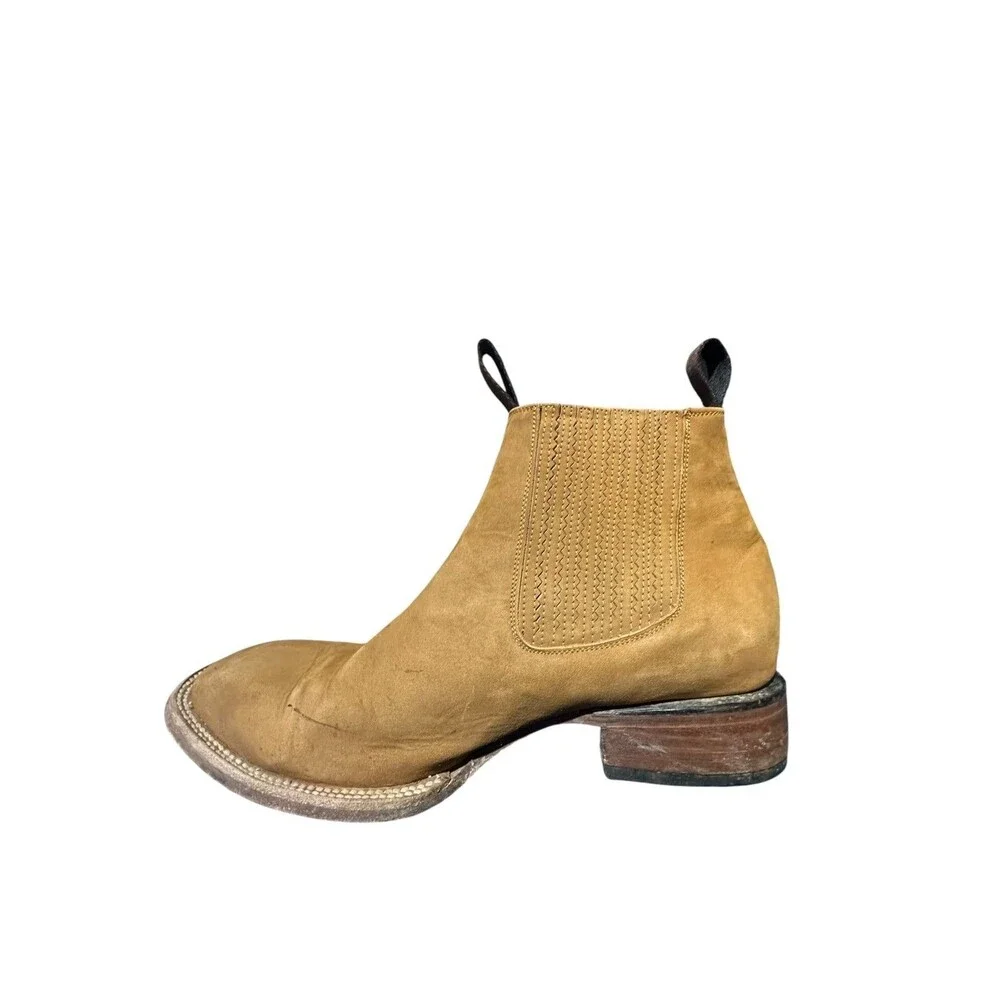 Chepe Mens Cowboy Ankle Boots Brown Leather Mex 28 US 9.5 Stretch Square Toe